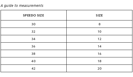 Female Speedo Size Charts